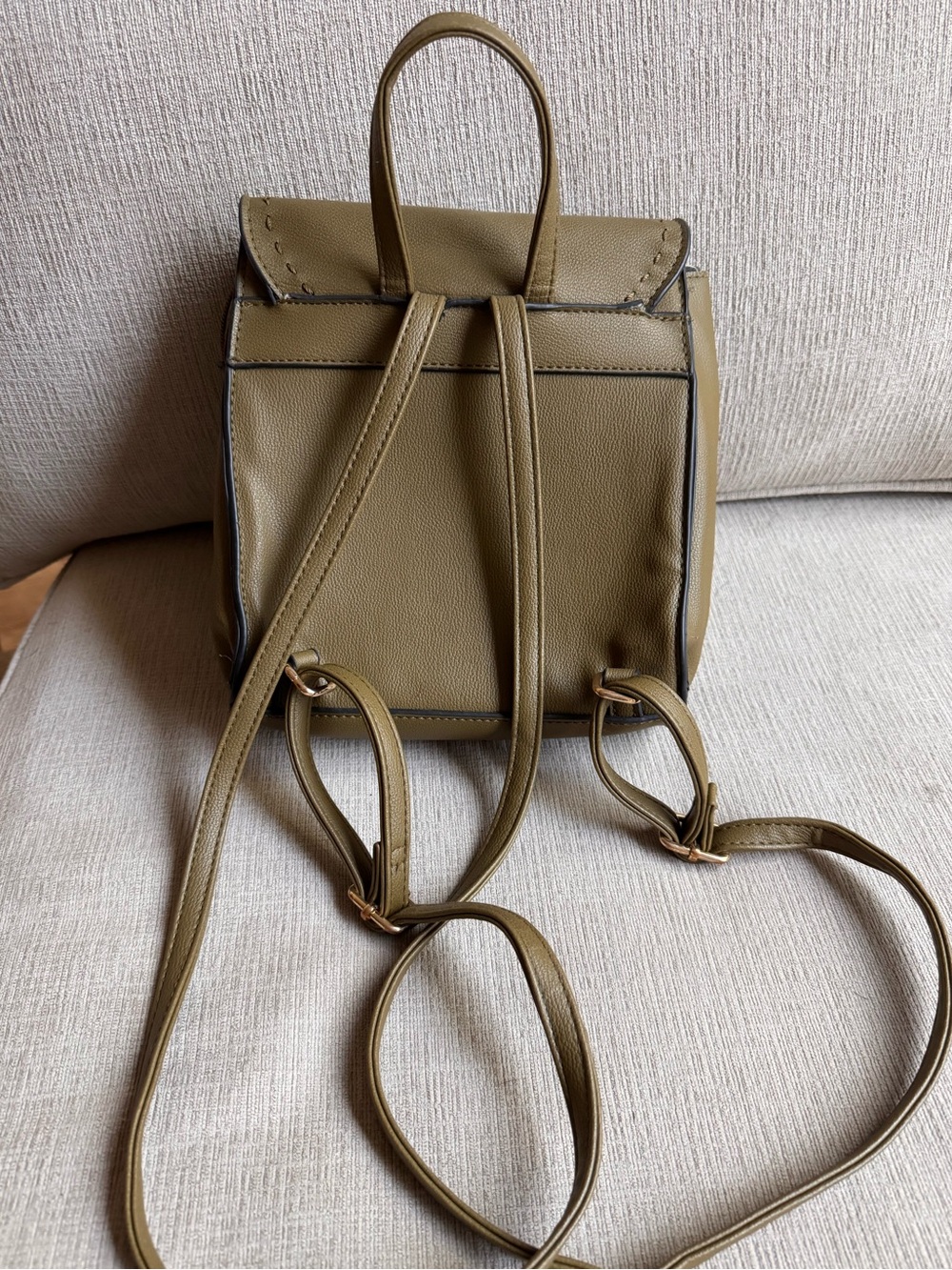 Olive Green Faux Leather Mini Backpack Crossbody Bag - Picture 6 of 9